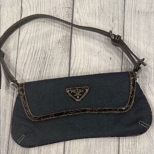 Prada Navy Blue and Brown Shoulder Bag